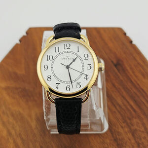Anne Klein Womens Gold Tone Minimalist Watch Black Leather Band Simple Old Money